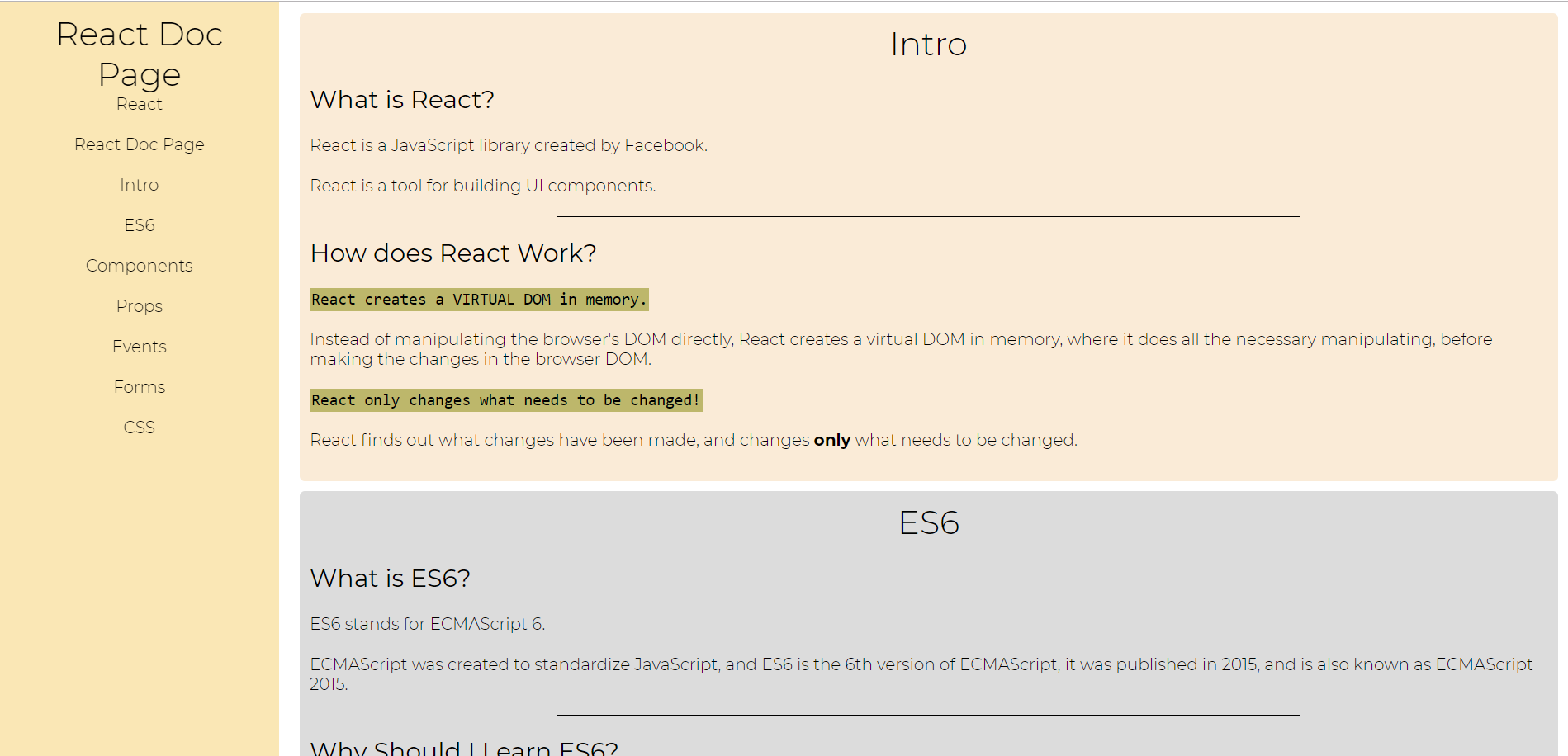 React Documentation Page