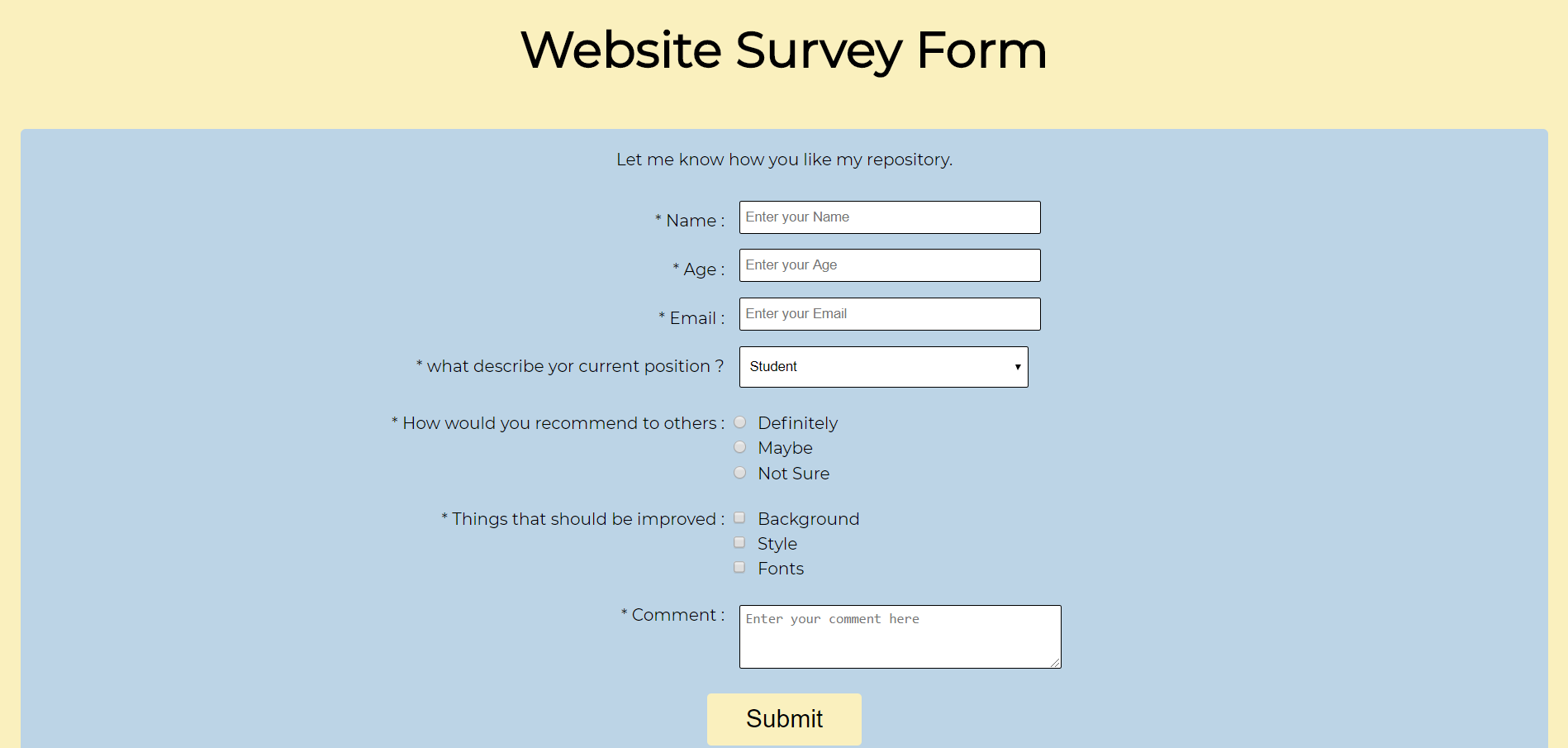 Website Survey Form